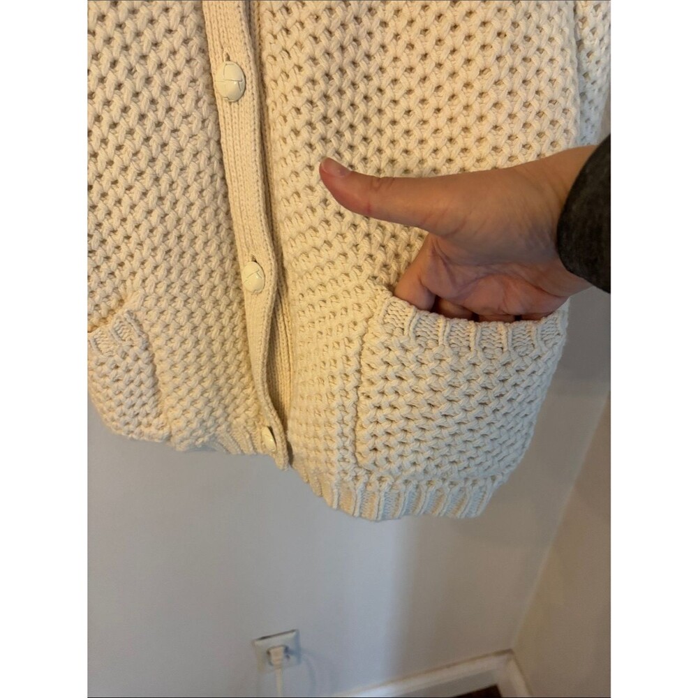 Talbots Cream Chunky Knit cowl front Button Cardigan wool blend sweater women MD - Picture 6 of 9